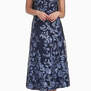 JS Collections Navy Blue Floral Midi Dress